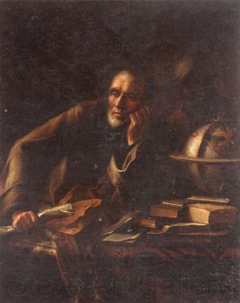 unknow artist The astrologer copernicus seated at a table strewn with papers,books and a globe,a negro attendant standing beside him Spain oil painting art